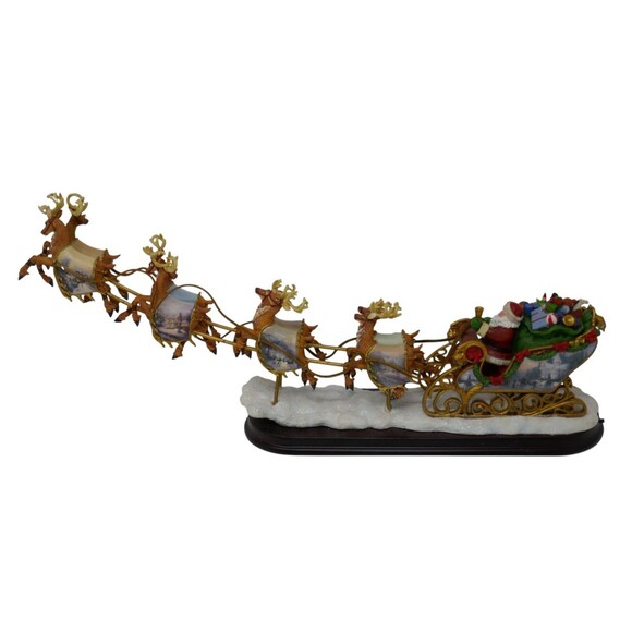 Bradford 2004 Thomas Kinkade Night Before Christmas Illuminated Santa Sleigh - Picture 13 of 16